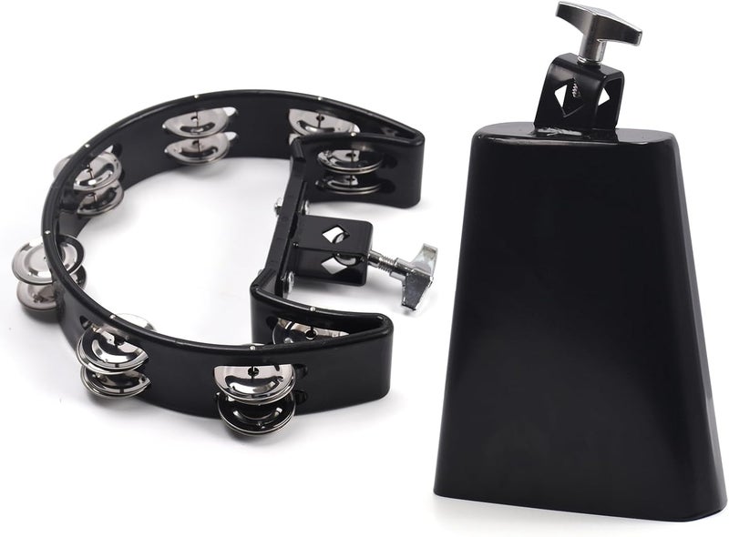 Seteol 7 Inch Cowbell & Mountable Tambourine Kit, Cowbell for Drum Set, Hand Held Mountable Tamborines for Musical Instrument Adult, Cowbell Percussion Accessory, Add-On for Drum Sets - Image 1